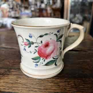 English porcelain mug, painted with roses & 'WW 1847'