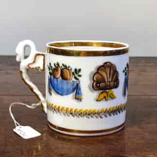 Continental Porcelain coffee can with classical dec, serpent handle, c. 1830