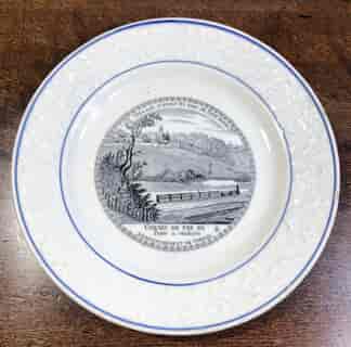 French CHOISY plate with railway scene- train on Paris-Orleans line- c. 1850