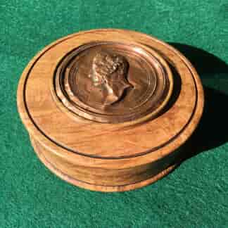 Turned burrwood box with copper medallion of Wellington by Peter Rouw, c.1834