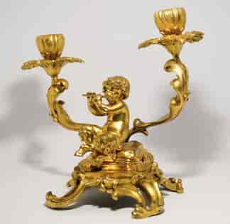French ormolu candlestick, faun playing pipes, c. 1765