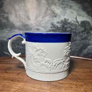 Chetham & Woolley mug, blue rim & hunt moulding, c.1810
