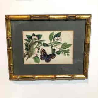 Chinese Export Pith Painting, butterfly & flowers, mid 19thc