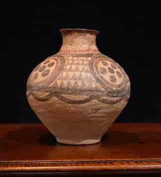 Chinese Neolithic jar, shark tooth & dot pattern, Yangshao 3,500 - 2,600 BC.
