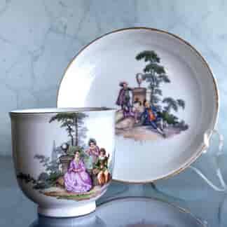 Meissen cup & saucer with Commedia dell’arte scenes, c. 1745