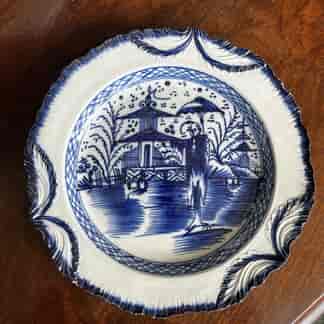English pearlware plate with Chinoiserie in blue, C. 1780.