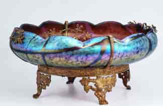 French Art Nouveau glass bowl in ormolu stand, c. 1900