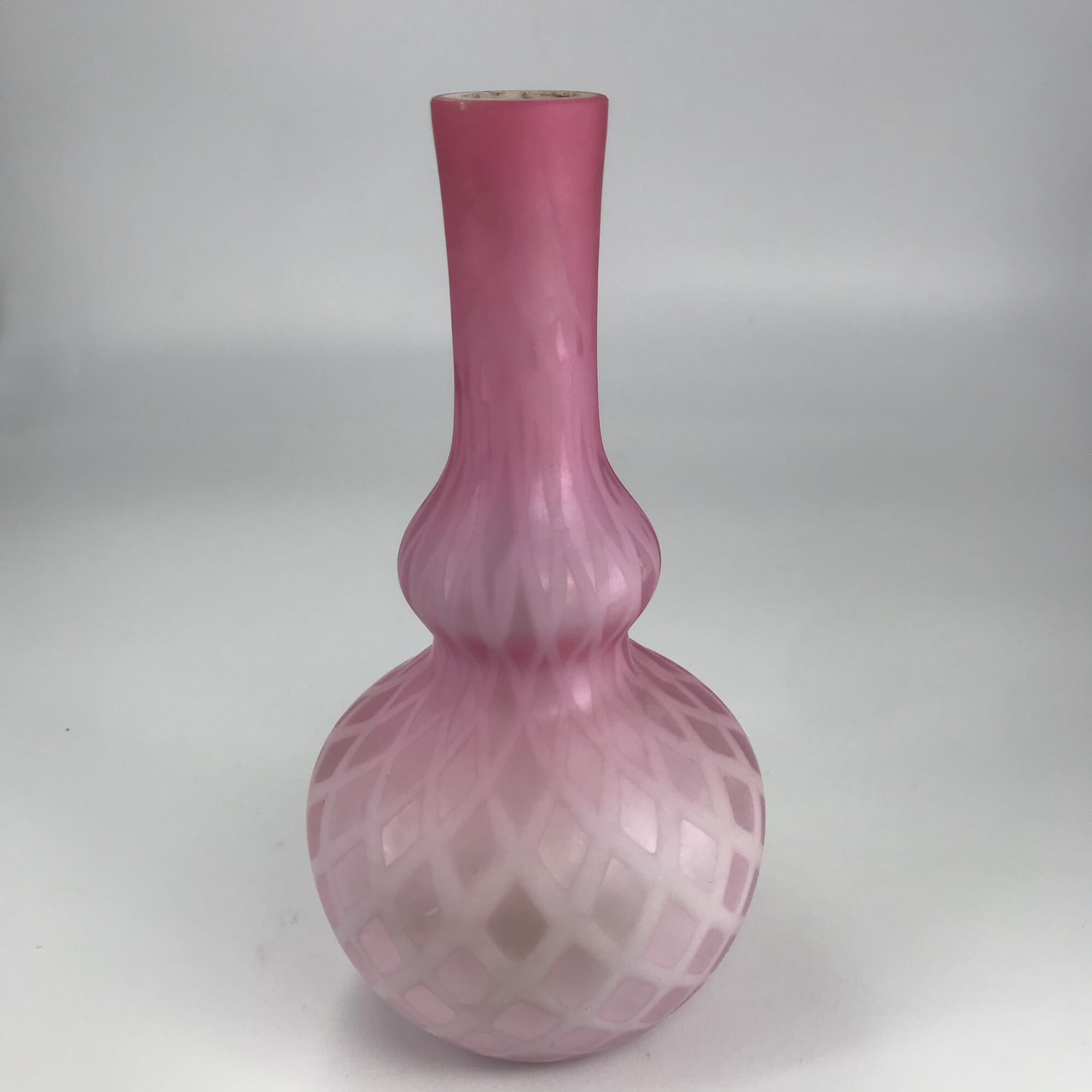Victorian Pink Satin Glass Vase With Lattice Pattern C 1875 Moorabool Antique Galleries