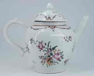 Chinese export teapot, cornucopia flower dec, C. 1780