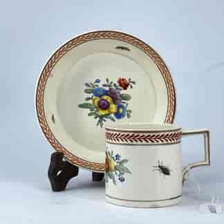 Wedgwood Queensware cup & saucer, painted birds & flowers, c.1795