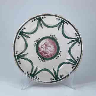French neoclassical faience plate, Sceaux, cherub & swags, c.1780