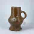 Medieval saltglaze drinking mug,  thumbed foot, Sieburg, 15th-16th century
