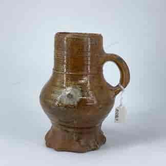 Medieval saltglaze drinking mug,  thumbed foot, Sieburg, 15th-16th century