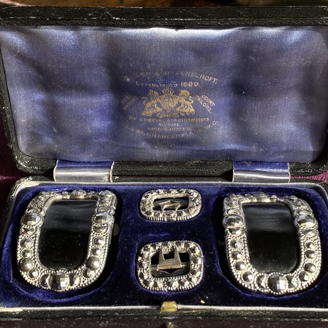 Set of rare boxed Ede & Ravenscroft 'Court Buckles' buckles, c.1900 – Moorabool Antique Galleries Set of rare boxed Ede & Ravenscroft 'Court Buckles' buckles, c.1900 – Moorabool Antique Galleries