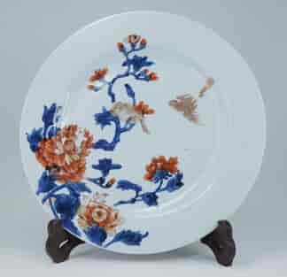 Chinese export plate, Imari flowers & bird, c. 1740
