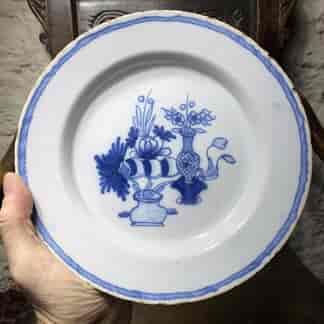 Liverpool delft plate, Chinese 'precious objects', c. 1760.