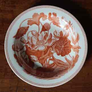 Wedgwood 'Water Lily’ "Darwin" pattern pearlware plate with red onglaze print, c. 1820