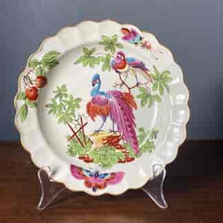 Worcester plate, exotic 'Chelsea' birds, James Giles, red anchor mark, c.1765