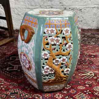 Chinese pottery stool, piercing and colourful enamel, 20th century