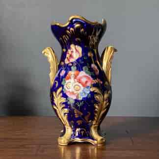 Daniel porcelain vase, rococo form with flowers on blue ground, pat. 202, c.1835