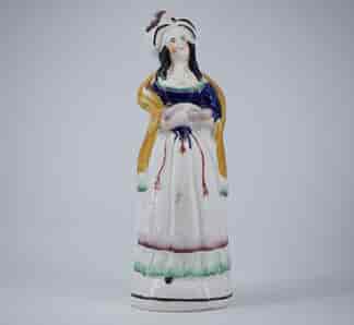 Staffordshire figure of an actress with feathered hat, c. 1850