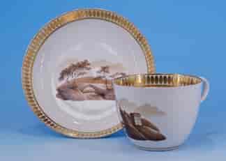 Chamberlain's Worcester bute shape cup & saucer, sepia landscape patt. 450, c. 1810