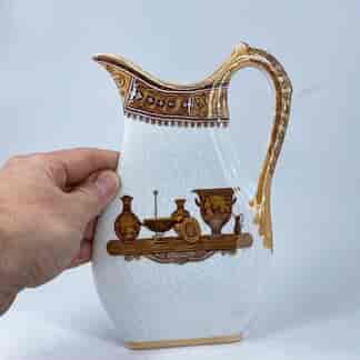 Rare 'Salesman's Sample' pottery jug, 'Etruscan Vases' pattern, Dale Hall pottery, c. 1875