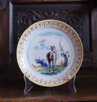 Dutch Delft plate, rear view of Cows, c. 1780