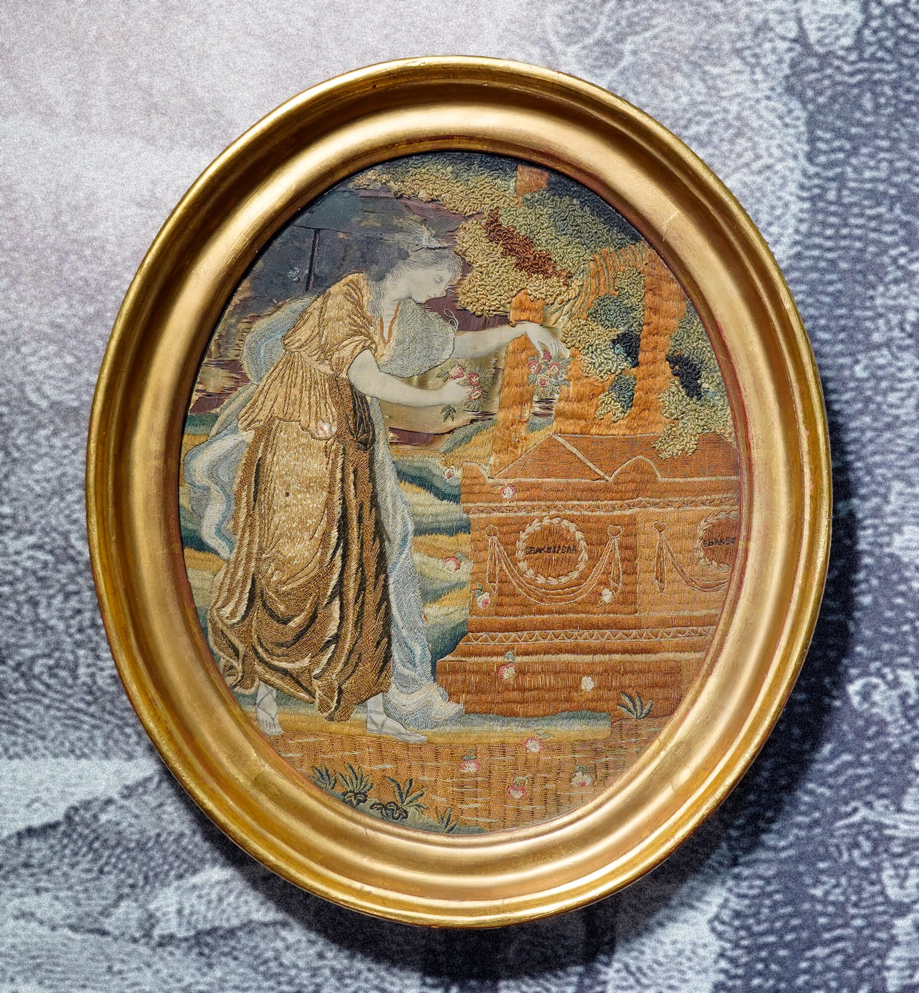 Georgian Shakespeare's Tomb embroidery, c. 1790