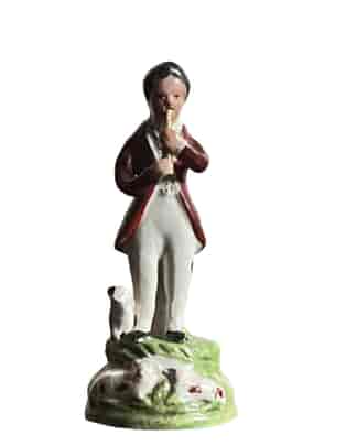 Staffordshire Figure - Piping shepherd with sheep