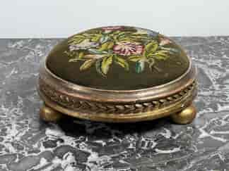 French embroidered giltwood footstool, c.1870
