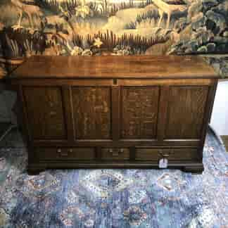 English Oak Mule Chest, 4-panel front & 3 drawers below, c. 1800