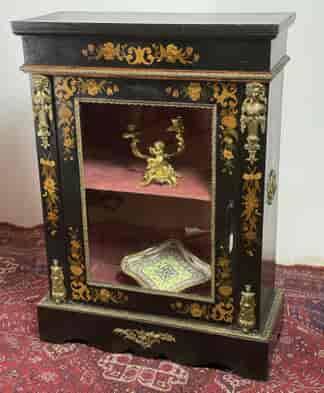 French ebonised pier cabinet with floral inlay and ormolu mounts, circa 1885