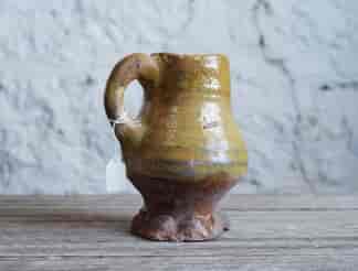 Medieval leadglaze drinking mug, rare English lead-glazed type, thumbed base, attr. Donyatt, 14th century