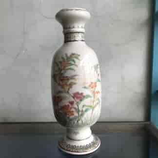 Large Japanese porcelain vase, superb flowers & famille vert-style borders, c.1890