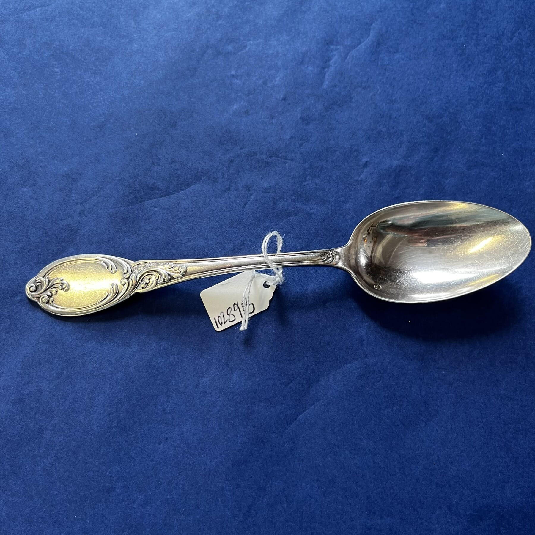 French .950 silver dessert spoon with rococo scrolls – 2 available, c ...