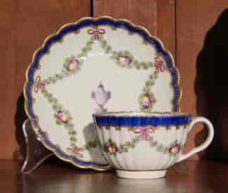Worcester cup & saucer, swags of flowers & urn, c. 1770