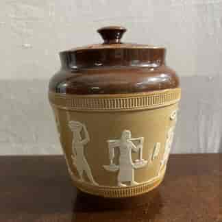 Doulton Lambeth saltglaze  lidded canister with Egyptian relief, c.1900