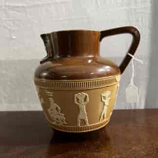 Doulton Lambeth saltglaze jug with Egyptian relief and Pharaoh spout, c. 1900