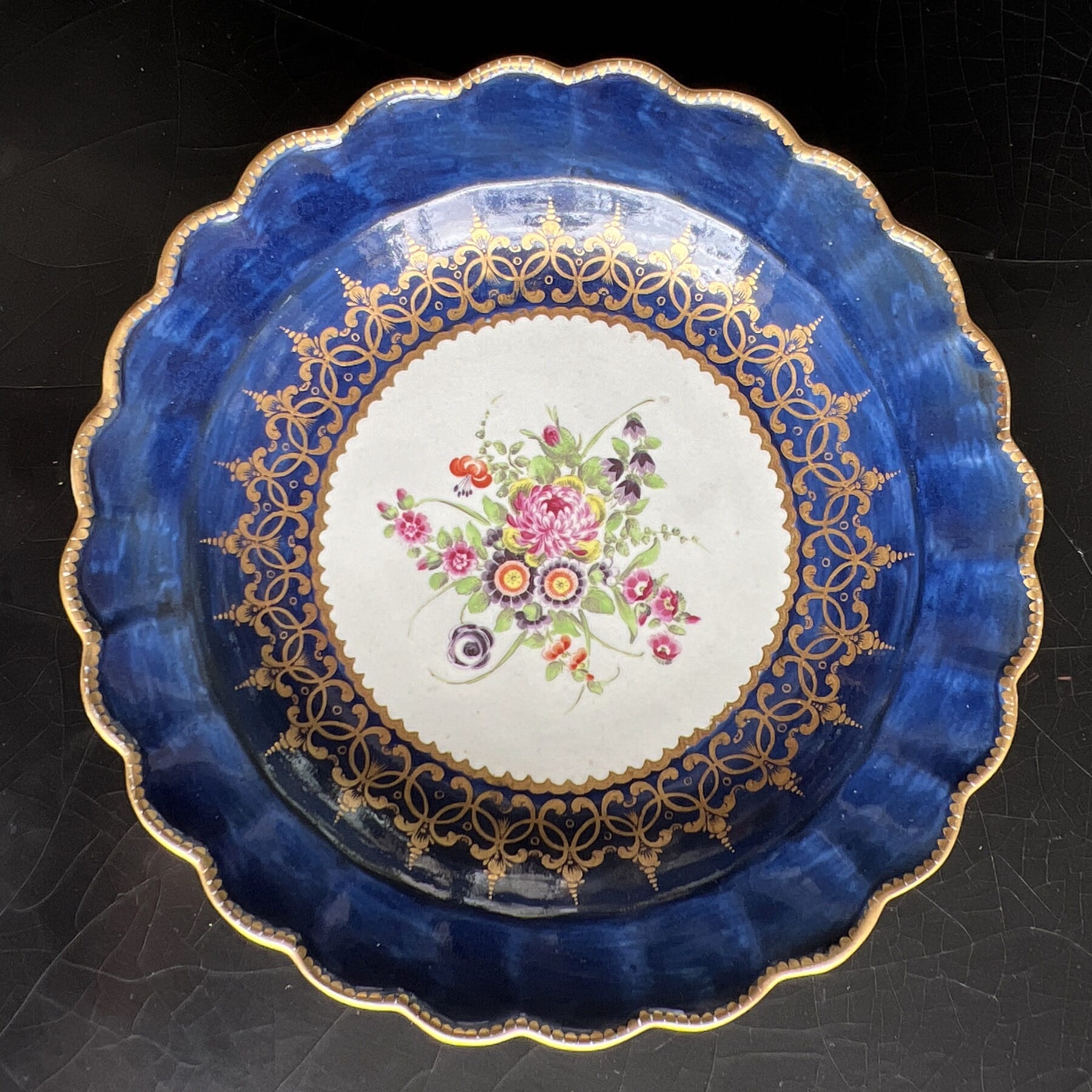 Dr Wall Worcester 'Powder Blue' plate, c. 1770
