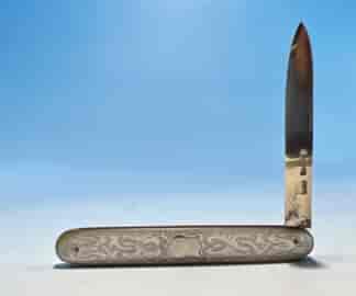 Edwardian pen knife with intricately carved Mother of Pearl panels, hallmarked 1912