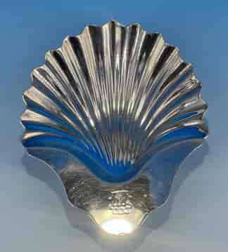 Old Sheffield Plate scallop shape dish with crest, c. 1800