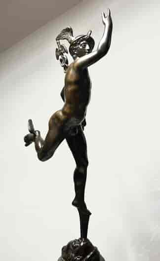 Grand Tour bronze of ‘Mercury’, after Giambologna, on tall marble plinth, 19th c.