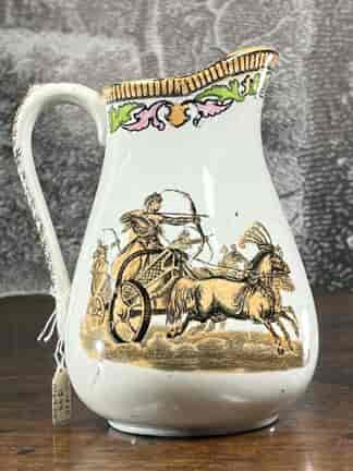 English printed 'Egyptian' design jug, lustre dec. c.1875