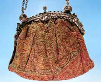 French 'Baroque' purse, .950 silver mount, Kashmir Paisley fabric, c. 1880