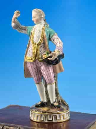 Meissen figure of a gent with flowers, in very fancy clothing, c. 1880
