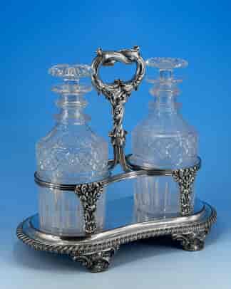 Old Sheffield Plate double cruet with Georgian decanters, c. 1825