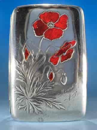Swedish .830 silver case with red enamel poppies, c.1912