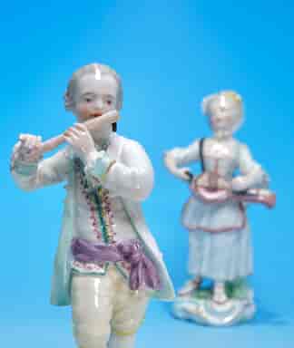 Pair of Derby figures, musical children, marked '9' but actually '10', c. 1765