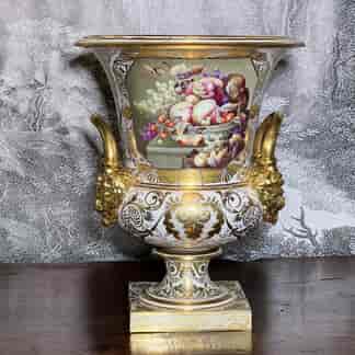 Exremely Large Derby Campana urn, fruit panels by Thomas Steel, c. 1815